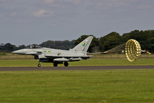 RAF Typhoon F2 ZJ936 with its chute deployed